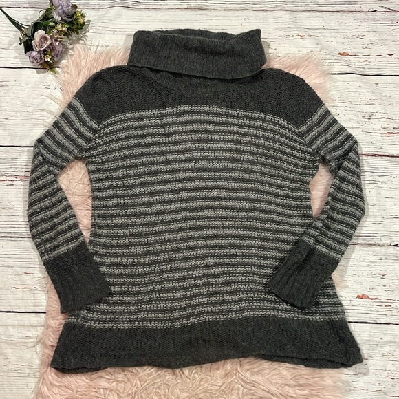 Wooden Ships Gray Striped Cowlneck Mohair Wool Blend Sweater - Picture 1 of 8